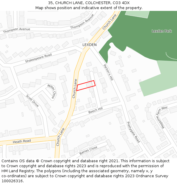 35, CHURCH LANE, COLCHESTER, CO3 4DX: Location map and indicative extent of plot