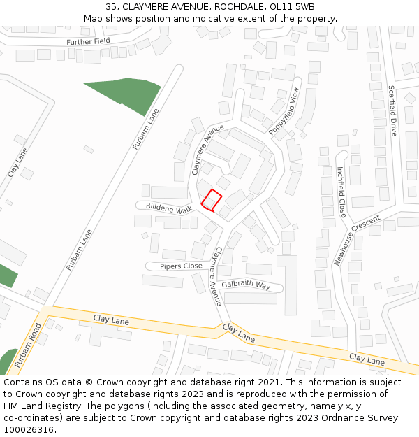 35, CLAYMERE AVENUE, ROCHDALE, OL11 5WB: Location map and indicative extent of plot