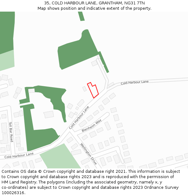 35, COLD HARBOUR LANE, GRANTHAM, NG31 7TN: Location map and indicative extent of plot