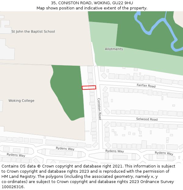 35, CONISTON ROAD, WOKING, GU22 9HU: Location map and indicative extent of plot