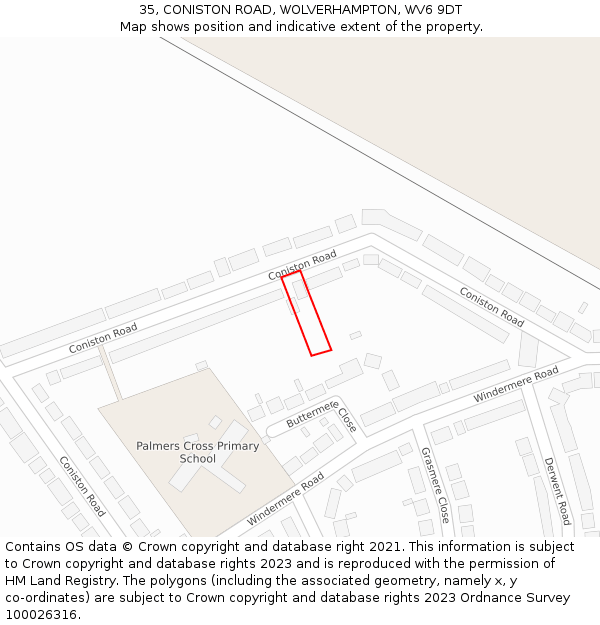 35, CONISTON ROAD, WOLVERHAMPTON, WV6 9DT: Location map and indicative extent of plot