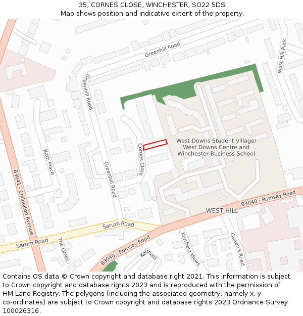 35, CORNES CLOSE, WINCHESTER, SO22 5DS: Location map and indicative extent of plot