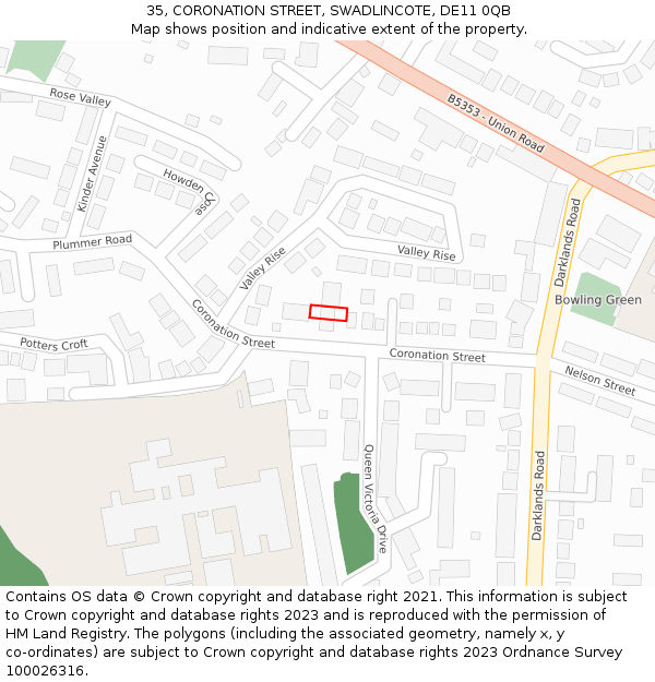 35, CORONATION STREET, SWADLINCOTE, DE11 0QB: Location map and indicative extent of plot