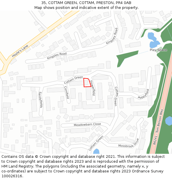 35, COTTAM GREEN, COTTAM, PRESTON, PR4 0AB: Location map and indicative extent of plot