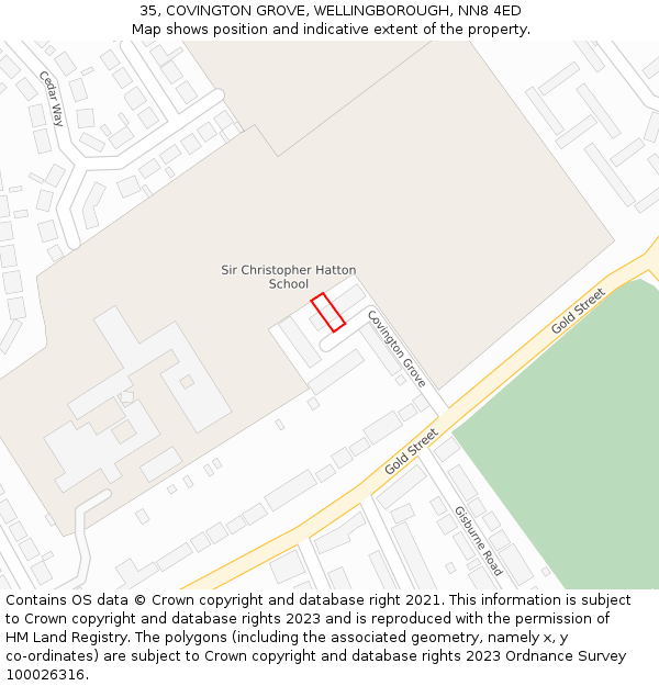 35, COVINGTON GROVE, WELLINGBOROUGH, NN8 4ED: Location map and indicative extent of plot