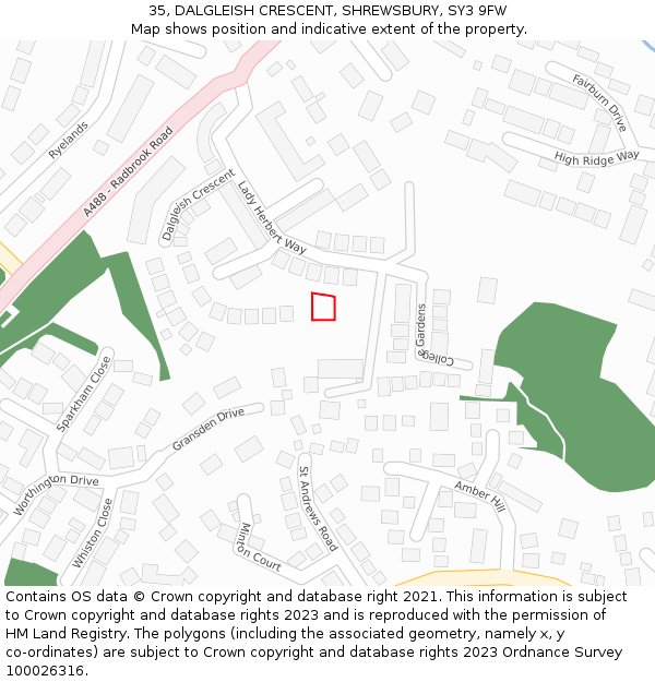 35, DALGLEISH CRESCENT, SHREWSBURY, SY3 9FW: Location map and indicative extent of plot