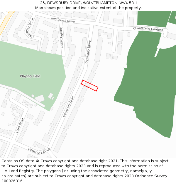 35, DEWSBURY DRIVE, WOLVERHAMPTON, WV4 5RH: Location map and indicative extent of plot