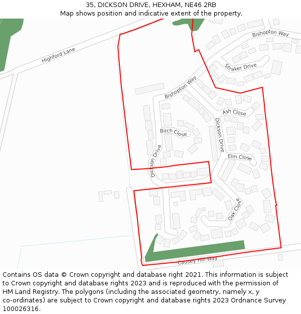 35, DICKSON DRIVE, HEXHAM, NE46 2RB: Location map and indicative extent of plot