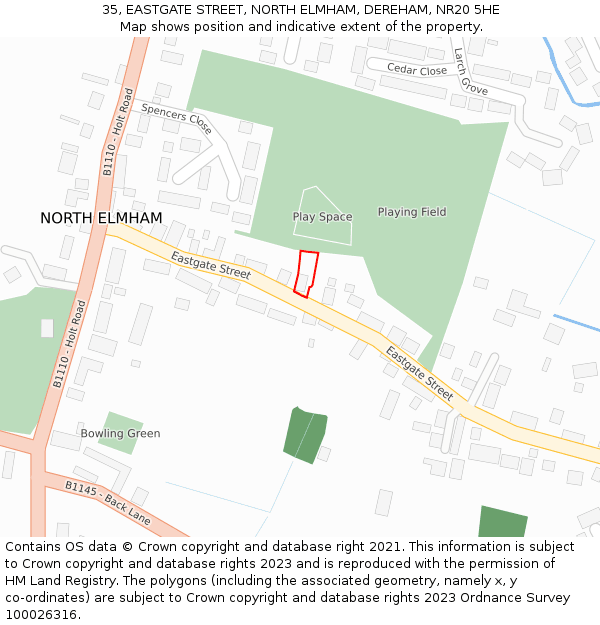 35, EASTGATE STREET, NORTH ELMHAM, DEREHAM, NR20 5HE: Location map and indicative extent of plot