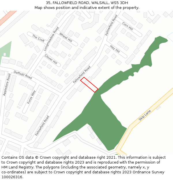 35, FALLOWFIELD ROAD, WALSALL, WS5 3DH: Location map and indicative extent of plot