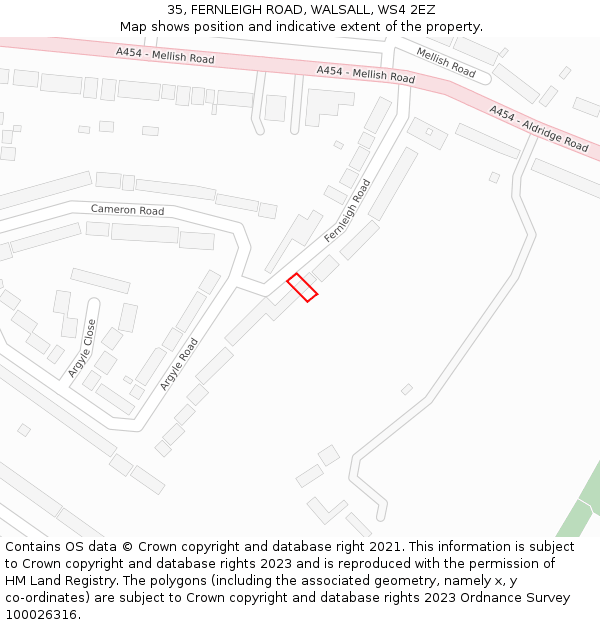 35, FERNLEIGH ROAD, WALSALL, WS4 2EZ: Location map and indicative extent of plot