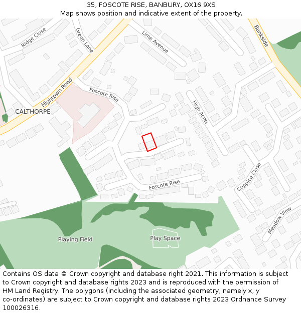 35, FOSCOTE RISE, BANBURY, OX16 9XS: Location map and indicative extent of plot