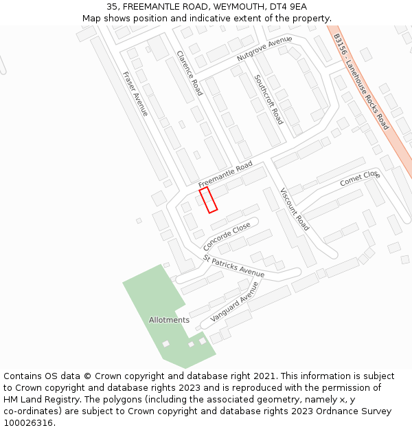 35, FREEMANTLE ROAD, WEYMOUTH, DT4 9EA: Location map and indicative extent of plot