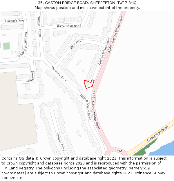 35, GASTON BRIDGE ROAD, SHEPPERTON, TW17 8HQ: Location map and indicative extent of plot