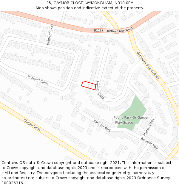 35, GAYNOR CLOSE, WYMONDHAM, NR18 0EA: Location map and indicative extent of plot