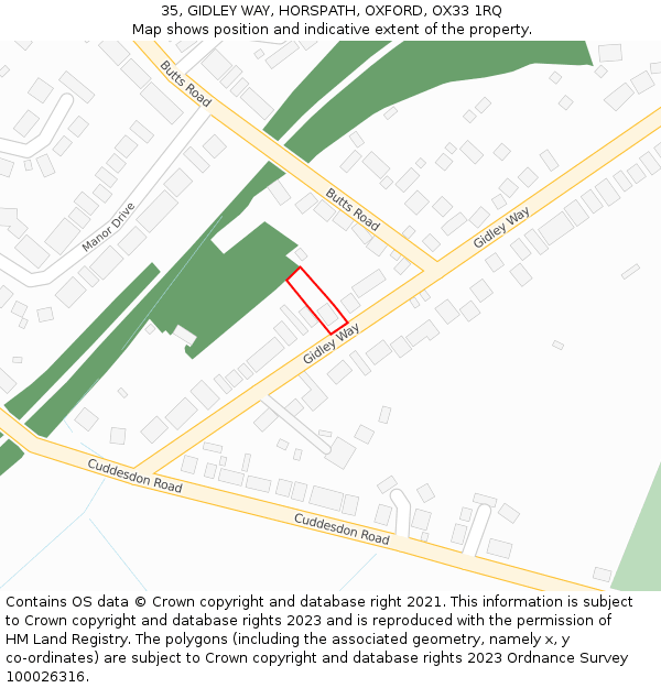 35, GIDLEY WAY, HORSPATH, OXFORD, OX33 1RQ: Location map and indicative extent of plot