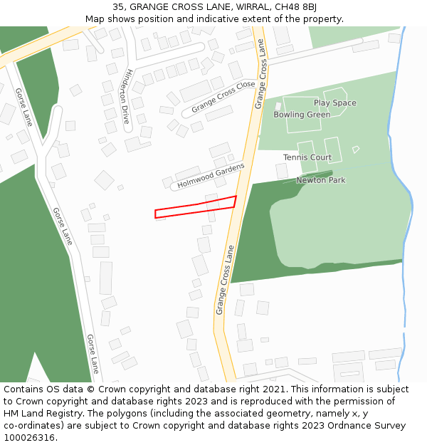 35, GRANGE CROSS LANE, WIRRAL, CH48 8BJ: Location map and indicative extent of plot