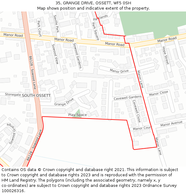 35, GRANGE DRIVE, OSSETT, WF5 0SH: Location map and indicative extent of plot