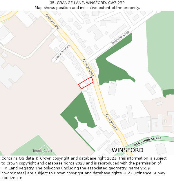 35, GRANGE LANE, WINSFORD, CW7 2BP: Location map and indicative extent of plot