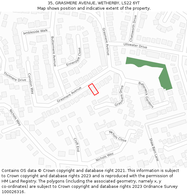 35, GRASMERE AVENUE, WETHERBY, LS22 6YT: Location map and indicative extent of plot