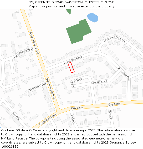 35, GREENFIELD ROAD, WAVERTON, CHESTER, CH3 7NE: Location map and indicative extent of plot