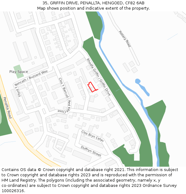 35, GRIFFIN DRIVE, PENALLTA, HENGOED, CF82 6AB: Location map and indicative extent of plot