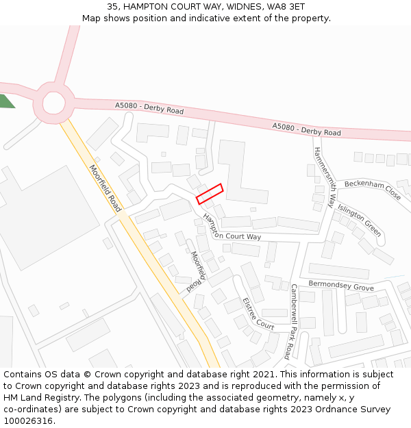 35, HAMPTON COURT WAY, WIDNES, WA8 3ET: Location map and indicative extent of plot