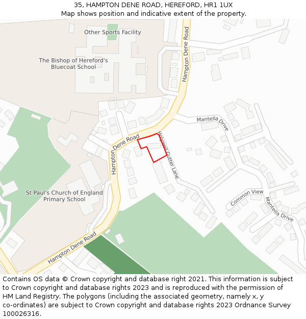35, HAMPTON DENE ROAD, HEREFORD, HR1 1UX: Location map and indicative extent of plot