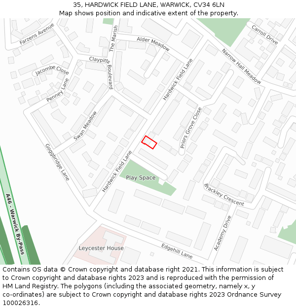 35, HARDWICK FIELD LANE, WARWICK, CV34 6LN: Location map and indicative extent of plot