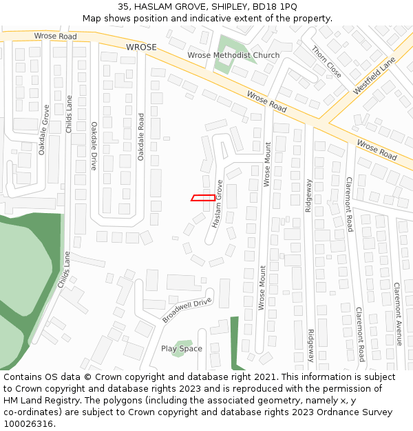 35, HASLAM GROVE, SHIPLEY, BD18 1PQ: Location map and indicative extent of plot