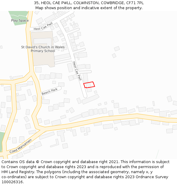 35, HEOL CAE PWLL, COLWINSTON, COWBRIDGE, CF71 7PL: Location map and indicative extent of plot