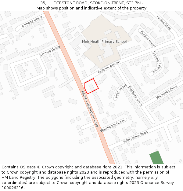 35, HILDERSTONE ROAD, STOKE-ON-TRENT, ST3 7NU: Location map and indicative extent of plot