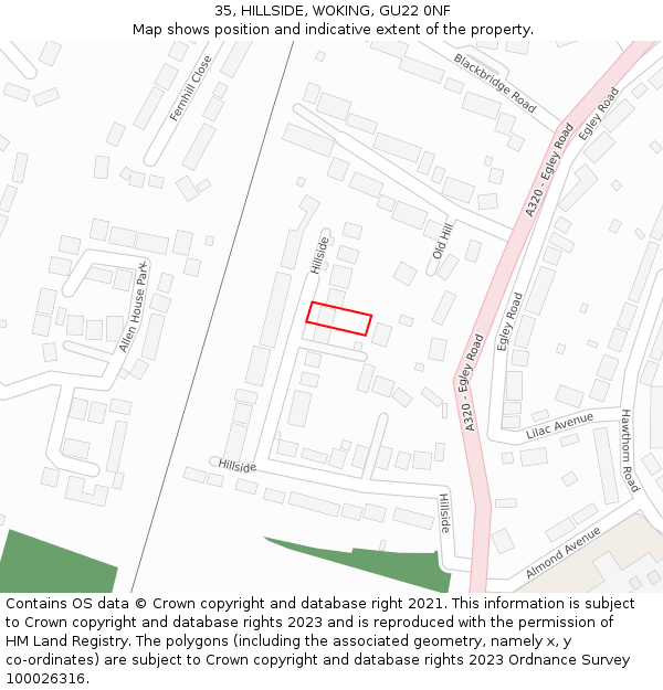 35, HILLSIDE, WOKING, GU22 0NF: Location map and indicative extent of plot