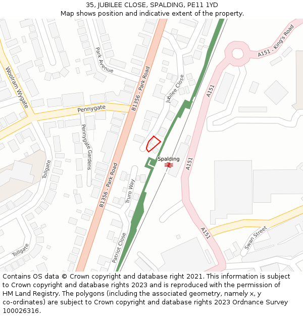 35, JUBILEE CLOSE, SPALDING, PE11 1YD: Location map and indicative extent of plot