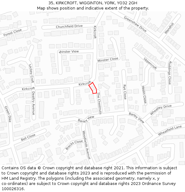 35, KIRKCROFT, WIGGINTON, YORK, YO32 2GH: Location map and indicative extent of plot