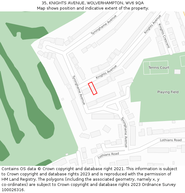 35, KNIGHTS AVENUE, WOLVERHAMPTON, WV6 9QA: Location map and indicative extent of plot