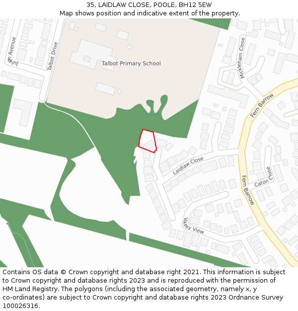 35, LAIDLAW CLOSE, POOLE, BH12 5EW: Location map and indicative extent of plot