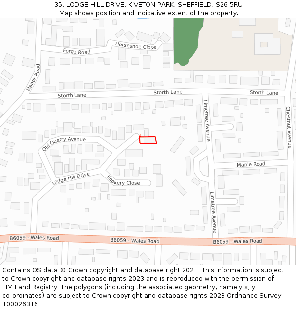 35, LODGE HILL DRIVE, KIVETON PARK, SHEFFIELD, S26 5RU: Location map and indicative extent of plot