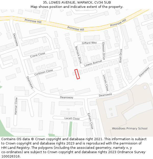 35, LOWES AVENUE, WARWICK, CV34 5UB: Location map and indicative extent of plot