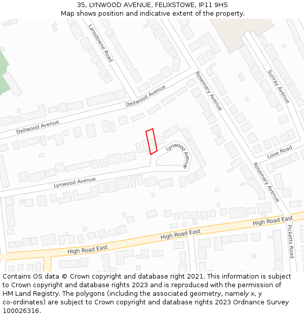 35, LYNWOOD AVENUE, FELIXSTOWE, IP11 9HS: Location map and indicative extent of plot