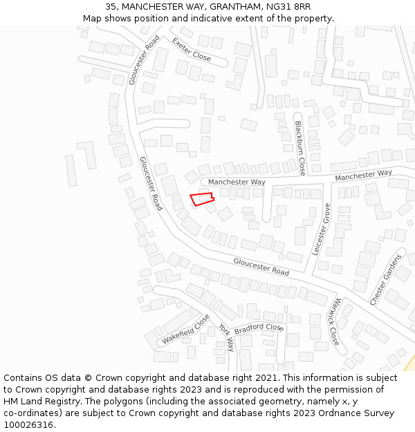 35, MANCHESTER WAY, GRANTHAM, NG31 8RR: Location map and indicative extent of plot