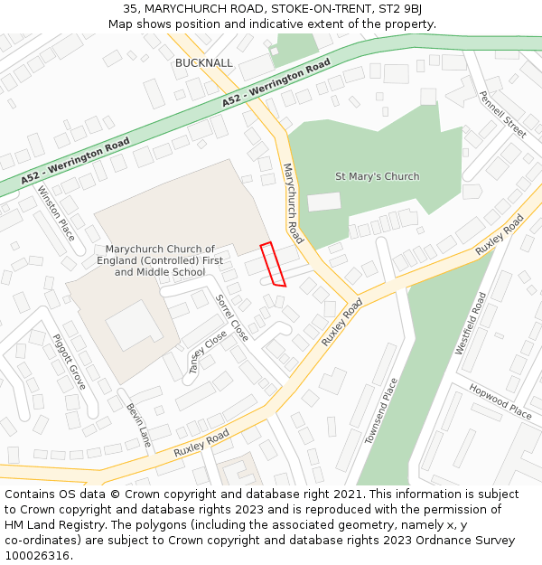 35, MARYCHURCH ROAD, STOKE-ON-TRENT, ST2 9BJ: Location map and indicative extent of plot