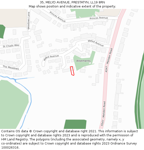 35, MELYD AVENUE, PRESTATYN, LL19 8RN: Location map and indicative extent of plot