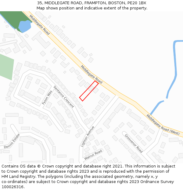 35, MIDDLEGATE ROAD, FRAMPTON, BOSTON, PE20 1BX: Location map and indicative extent of plot