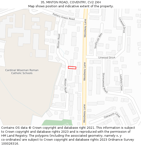 35, MINTON ROAD, COVENTRY, CV2 2XH: Location map and indicative extent of plot