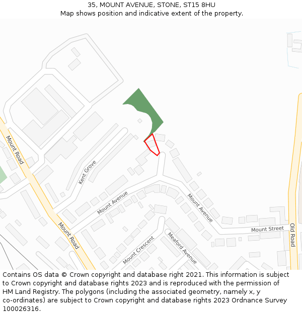 35, MOUNT AVENUE, STONE, ST15 8HU: Location map and indicative extent of plot