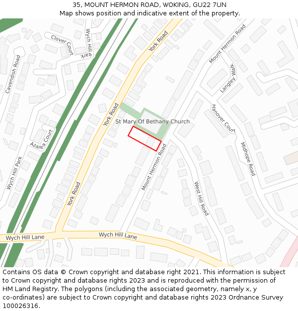 35, MOUNT HERMON ROAD, WOKING, GU22 7UN: Location map and indicative extent of plot