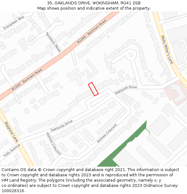 35, OAKLANDS DRIVE, WOKINGHAM, RG41 2SB: Location map and indicative extent of plot