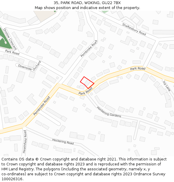 35, PARK ROAD, WOKING, GU22 7BX: Location map and indicative extent of plot