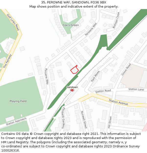 35, PEROWNE WAY, SANDOWN, PO36 9BX: Location map and indicative extent of plot